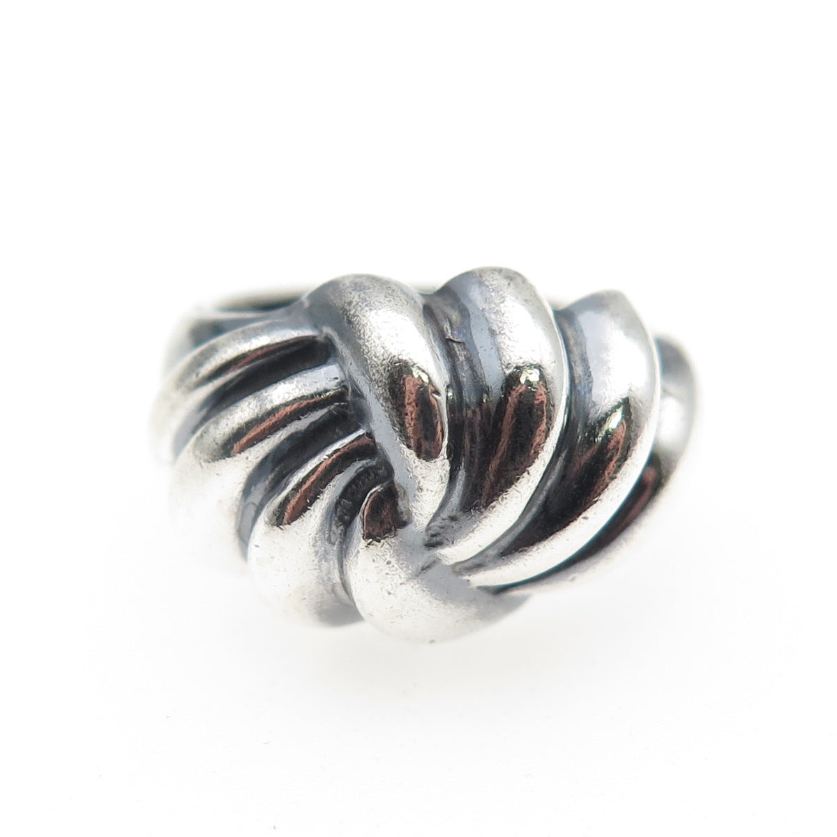 925 Sterling Silver Vintage Modernist Ribbed Dome Oxidized Ring Size 6.25