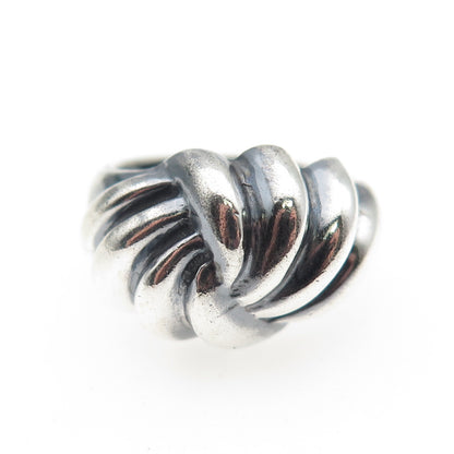 925 Sterling Silver Vintage Modernist Ribbed Dome Oxidized Ring Size 6.25