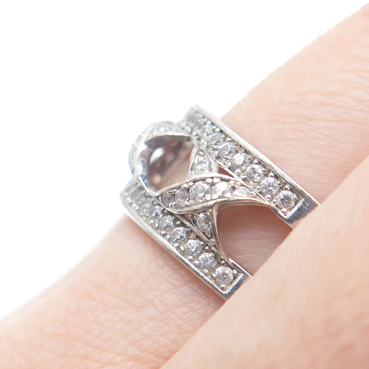 SILVIO HIDALGO 925 Sterling Silver Round-Cut Shaped C Z X Link Ring Size 10.25