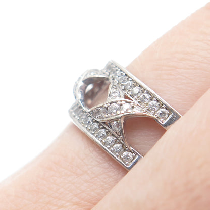 SILVIO HIDALGO 925 Sterling Silver Round-Cut Shaped C Z X Link Ring Size 10.25