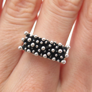 TOUSSIER 925 Sterling Silver Vintage Granulated Oxidized Ring Size 6.75