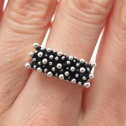 TOUSSIER 925 Sterling Silver Vintage Granulated Oxidized Ring Size 6.75