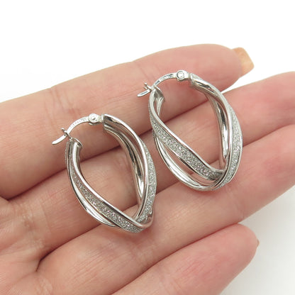 HAN 925 Sterling Silver Diamond-Imitation Interlocked Hoop Earrings