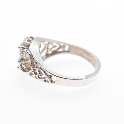 CHAPAL ZENRAY 925 Sterling Silver Vintage Oval-Cut C Z Heart Ring Size 8
