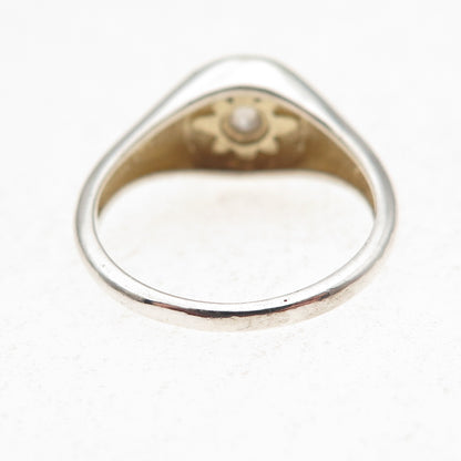 925 Sterling Silver Vintage Round-Cut C Z Starburst Signet Ring Size 7
