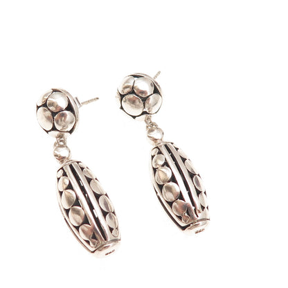 925 Sterling Silver Vintage Dotted Oxidized Dangle Earrings