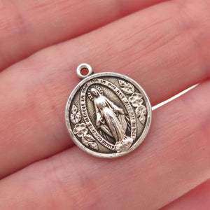 Bliss 925 Sterling Silver Vintage Saint Mary Miraculous Oxidized Charm Pendant