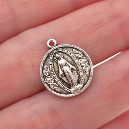 Bliss 925 Sterling Silver Vintage Saint Mary Miraculous Oxidized Charm Pendant