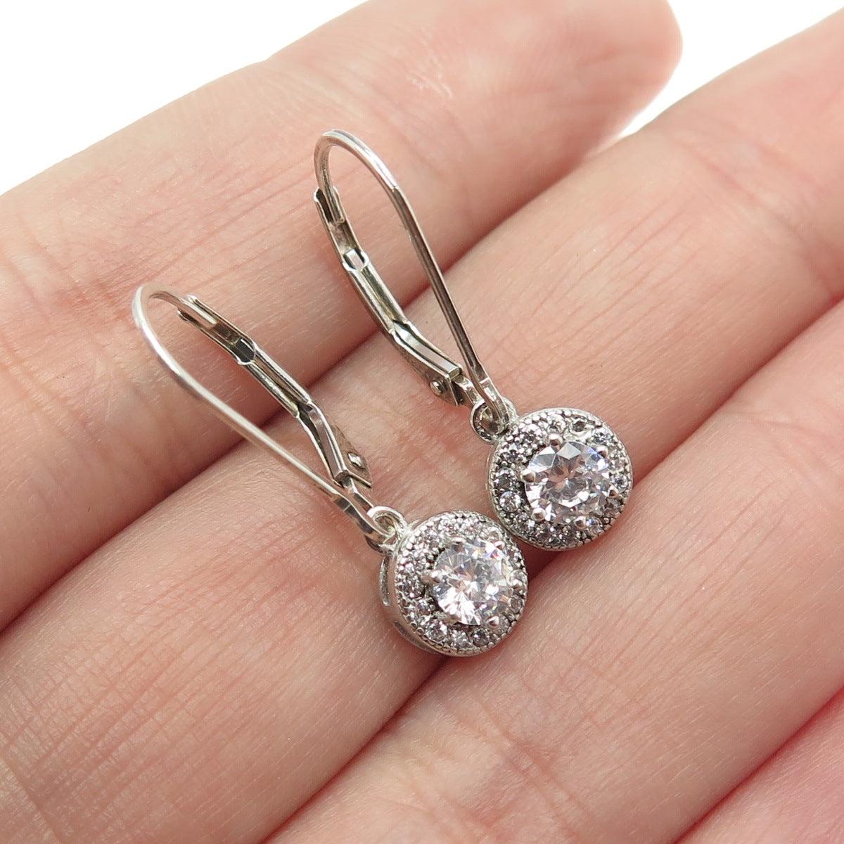 925 Sterling Silver Round-Cut C Z Dangle Earrings