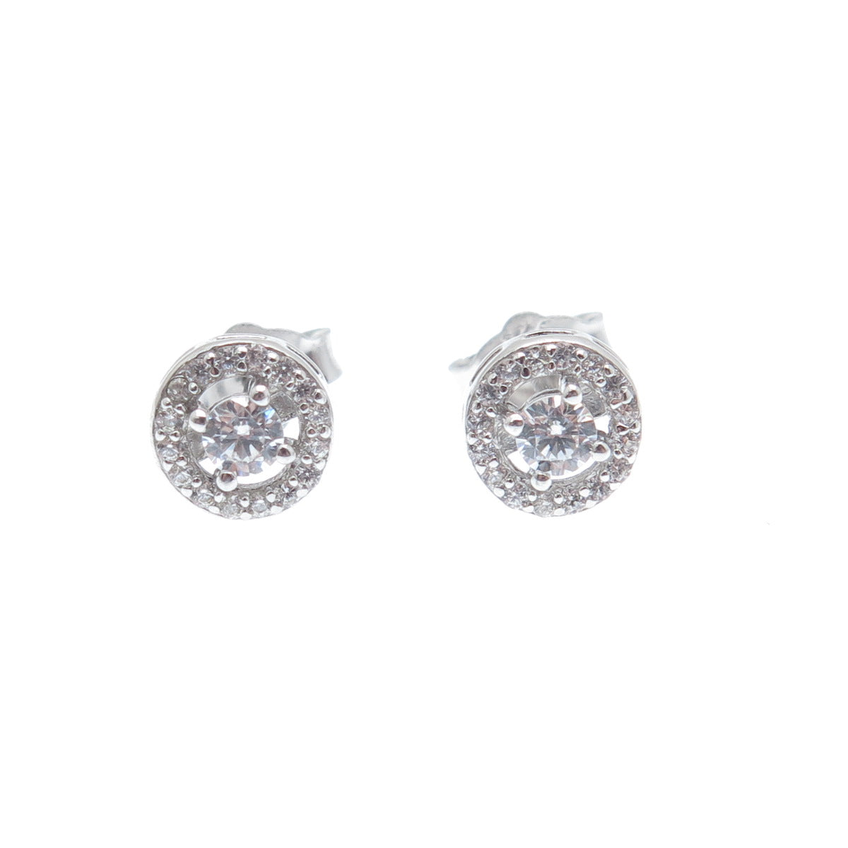 925 Sterling Silver Round-Cut C Z Sparkle Stud Earrings