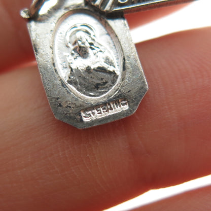 925 Sterling Silver Antique Enamel St. Mary Religious Baby Slide Mini Pendant