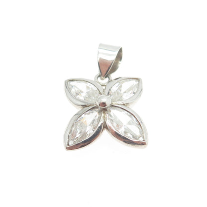 HAN 925 Sterling Silver Marquise-Cut C Z Flower Pendant