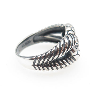 KEN CRAFTS Sterling Silver Vintage Modernist Interlocked Oxidized Ring Size 8.75