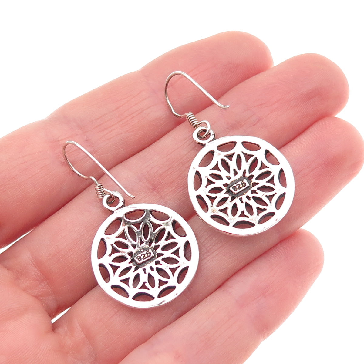 925 Sterling Silver Vintage Floral Oxidized Dangle Earrings