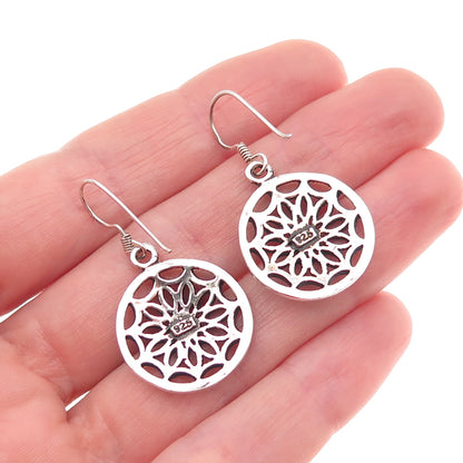 925 Sterling Silver Vintage Floral Oxidized Dangle Earrings
