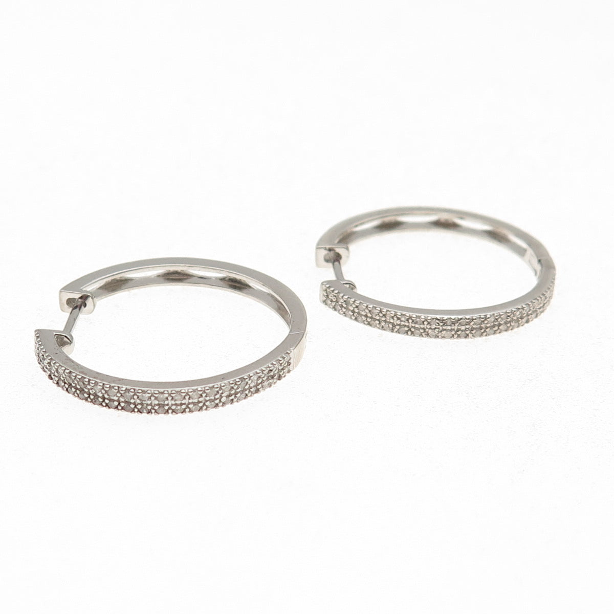 925 Sterling Silver Real Round-Cut Diamond Hoop Earrings