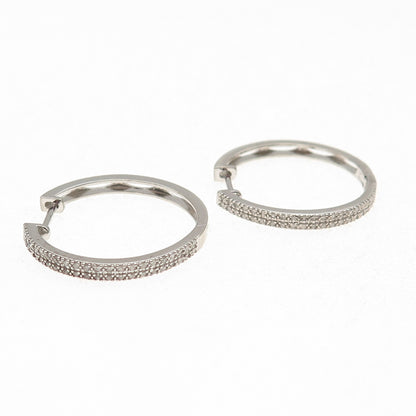 925 Sterling Silver Real Round-Cut Diamond Hoop Earrings