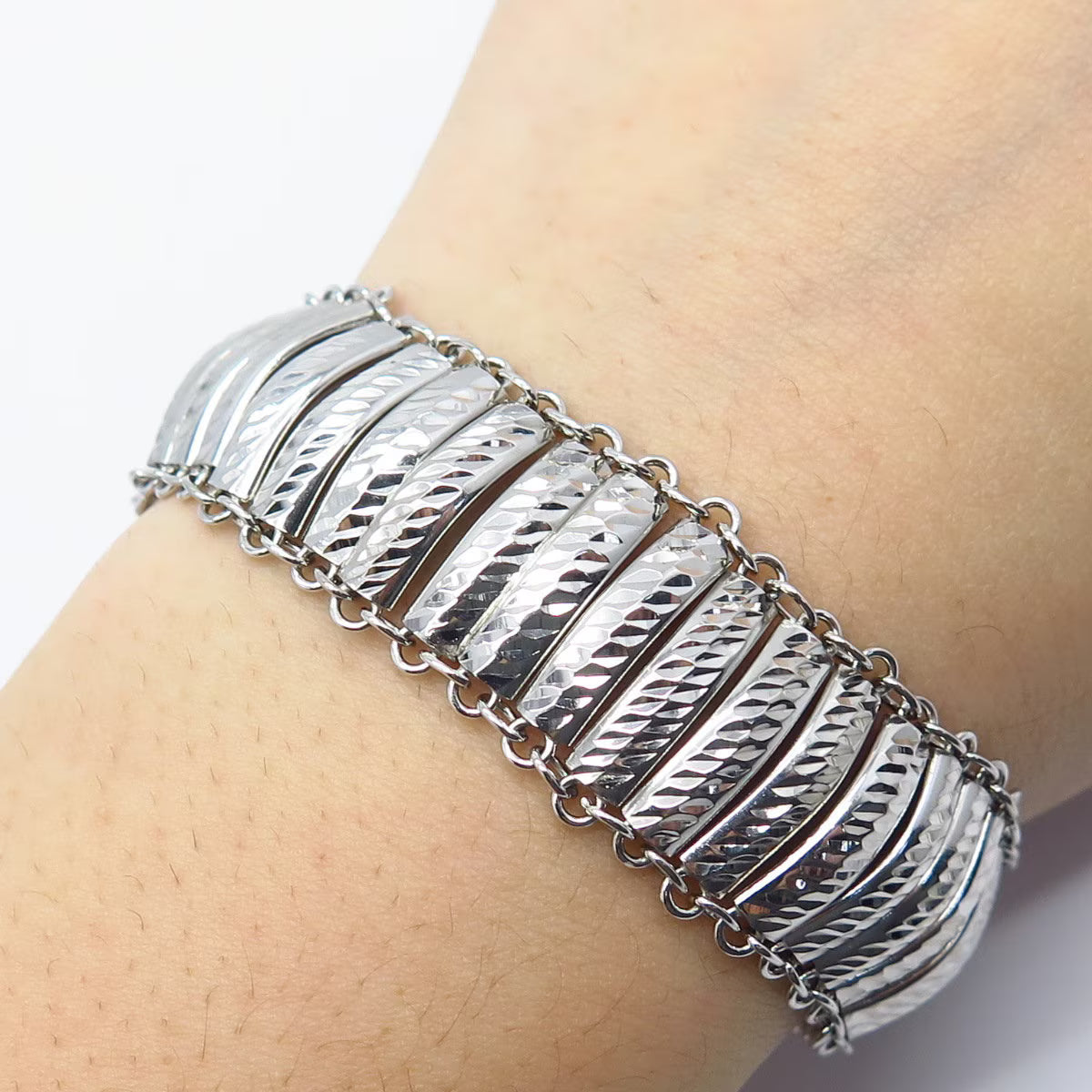 925 Sterling Silver Vintage Turkey Panel Link Bracelet 7.75"