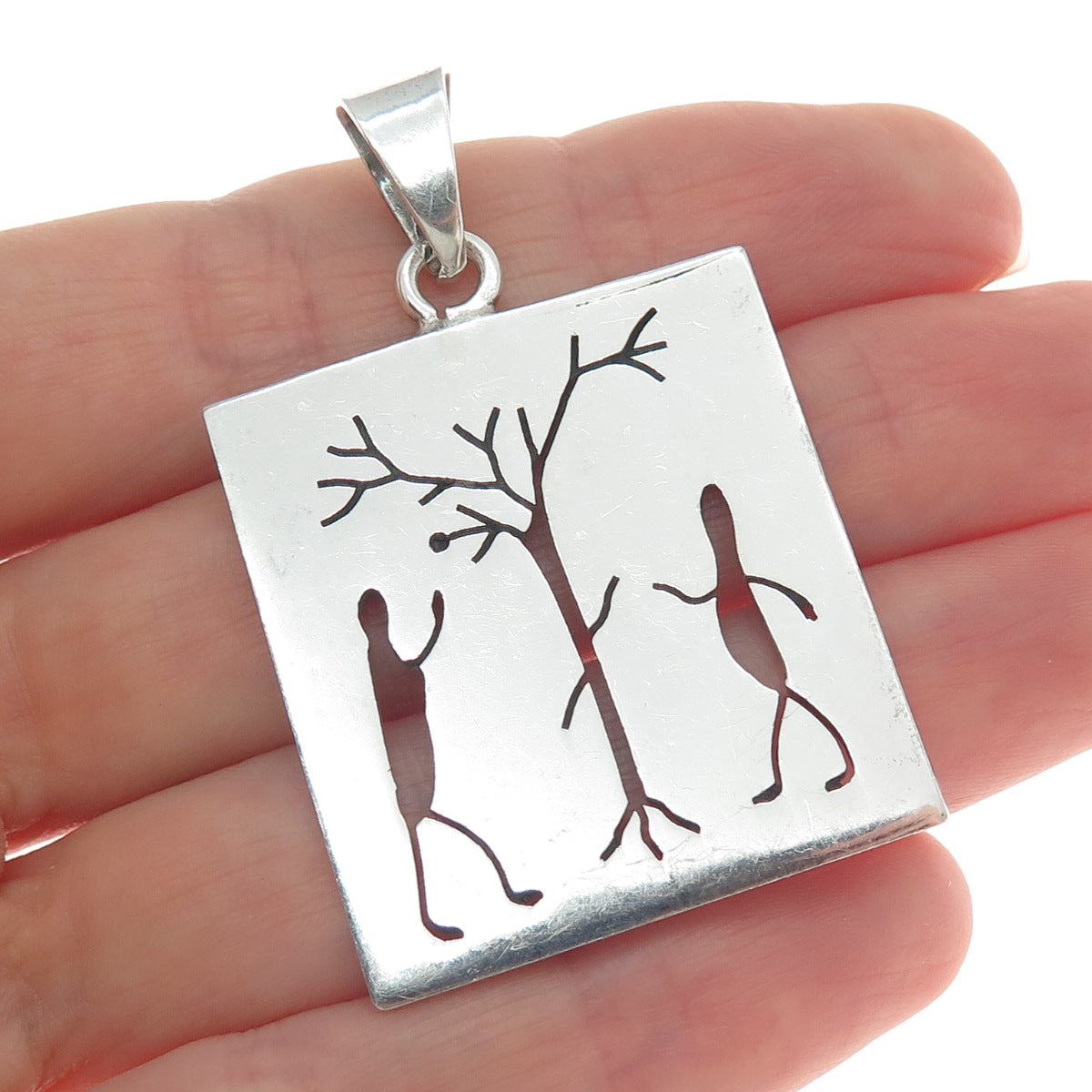 925 Sterling Silver Vintage Mexico Tree of Life Adam & Eve Pendant