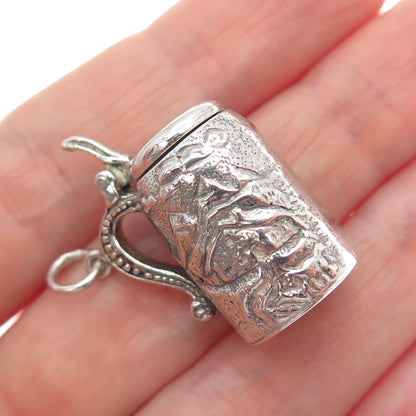 800 Silver Antique Beer Stein Mountain Town Locket 3D Charm Pendant