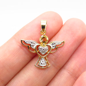 925 Sterling Silver Gold Plated Real White Diamond & Citrine Gem Angel Pendant
