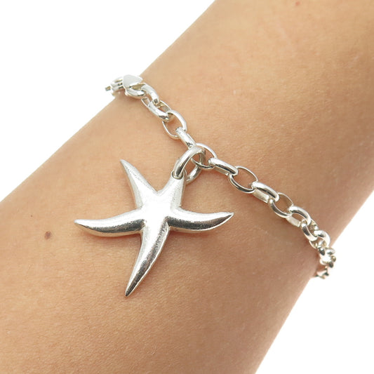 925 Sterling Silver Vintage Starfish Rolo Link Bracelet 6.75"