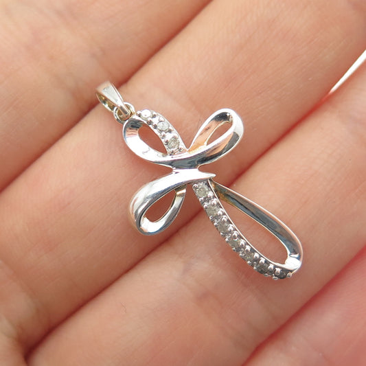 CHARLES WINSTON 925 Sterling Silver Real Round-Cut Diamond Cross Charm Pendant