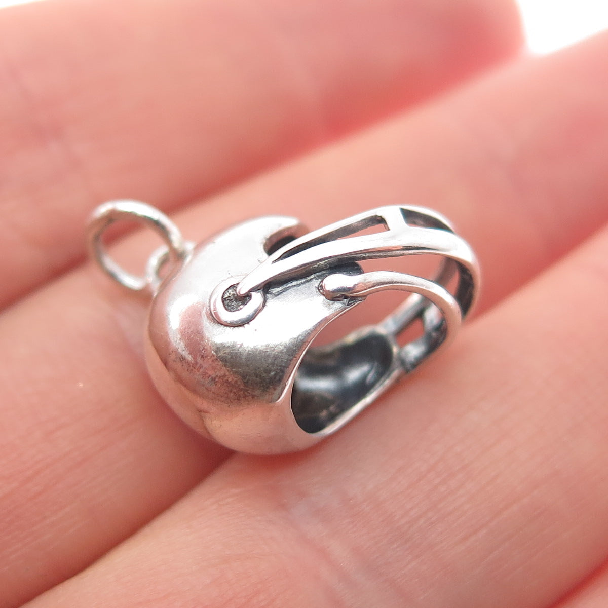 925 Sterling Silver Vintage Football Helmet Mini 3D Charm Pendant