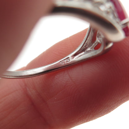 Chuck Clemency 925 Sterling Silver Real Ruby & White Topaz Bypass Ring Size 8