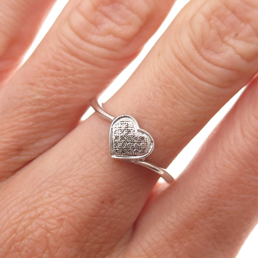 Charles Winston 925 Sterling Silver Real Round-Cut Diamond Heart Ring Size 7