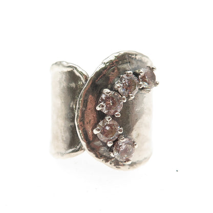 925 Sterling Silver Vintage Round-Cut C Z Modernist Oxidized Ring Size 7.5