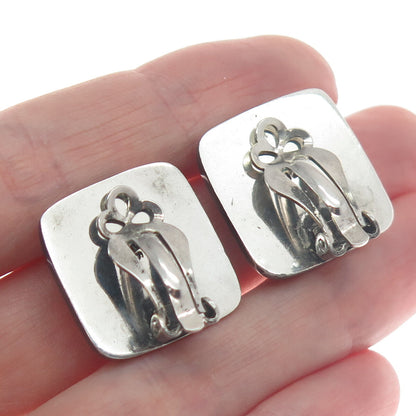 925 Sterling Silver Vintage Hammered Oxidized Clip On Earrings