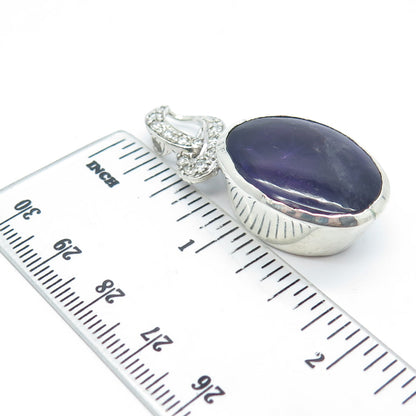 925 Sterling Silver Vintage Real Amethyst & C Z Oval Pendant