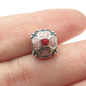 PANDORA 925 Sterling Silver Enamel Flower Oxidized Bead Charm