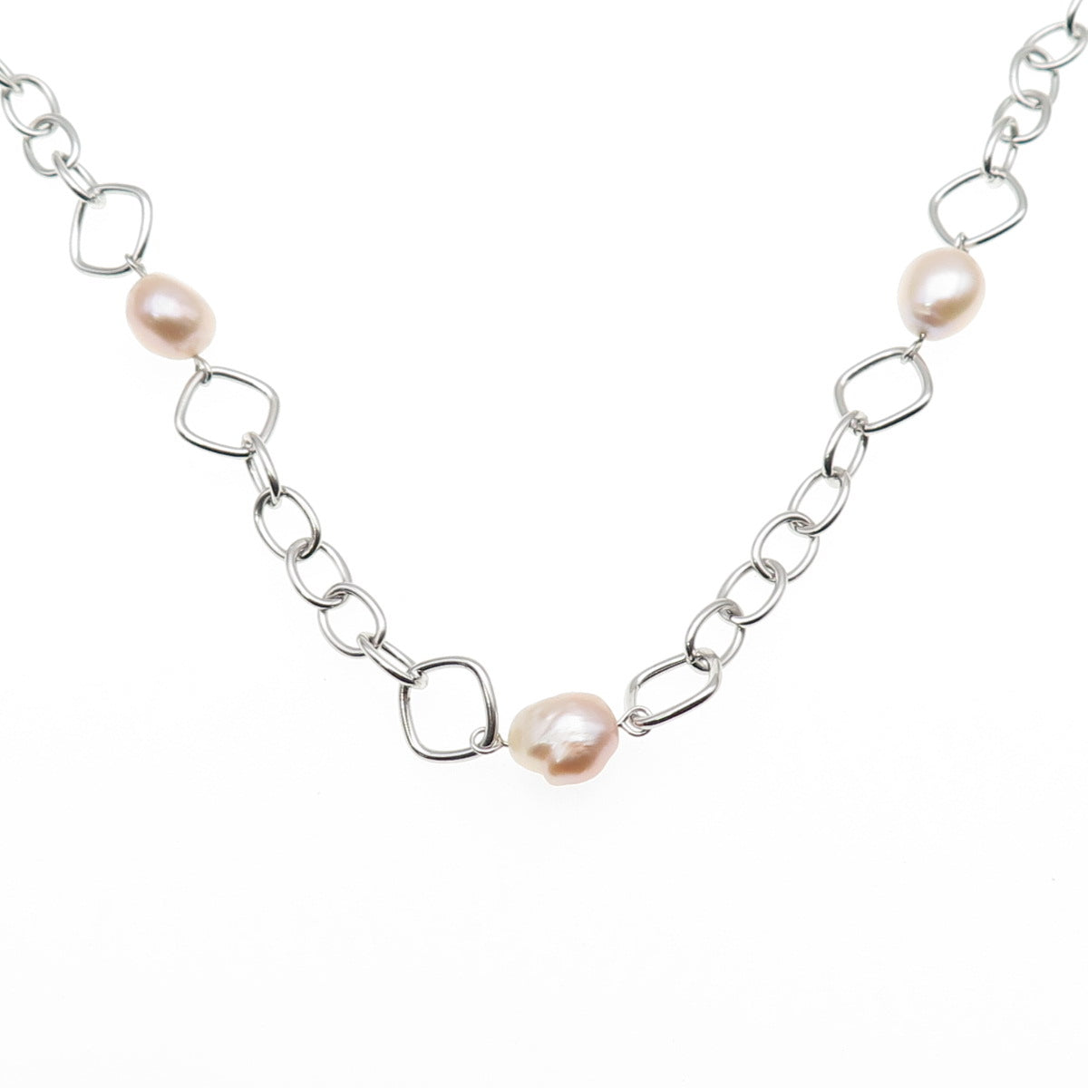 Ayaka Nishi 925 Sterling Silver Real Baroque Pearl Station Chain Necklace 20"