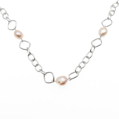 Ayaka Nishi 925 Sterling Silver Real Baroque Pearl Station Chain Necklace 20"
