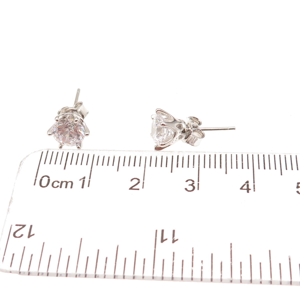 925 Sterling Silver Round-Cut C Z Stud Earrings