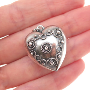 925 Sterling Silver Antique Art Deco Chatelaine Heart Oxidized Charm Pendant