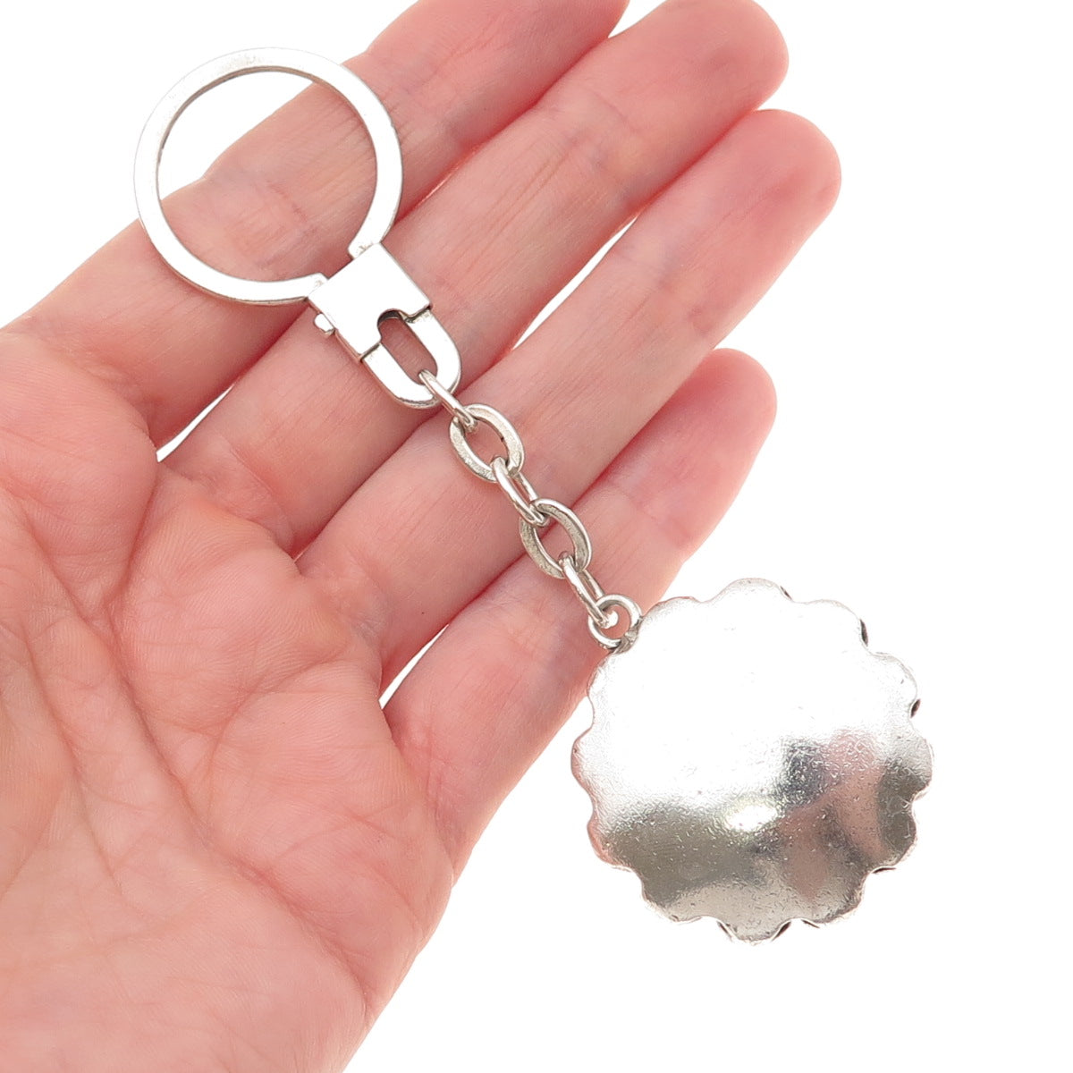 925 Sterling Silver Vintage Modernist Beaded Key Fob Chain Holder