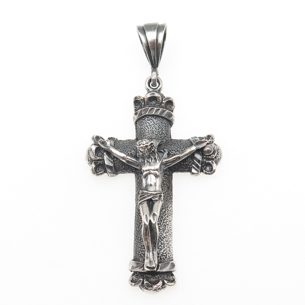 925 Sterling Silver Vintage Crucifix Cross Oxidized Pendant