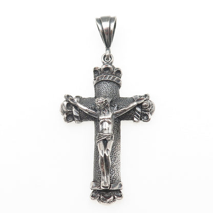 925 Sterling Silver Vintage Crucifix Cross Oxidized Pendant