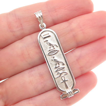 925 Sterling Silver Vintage Egyptian Cartouche Oxidized Charm Pendant