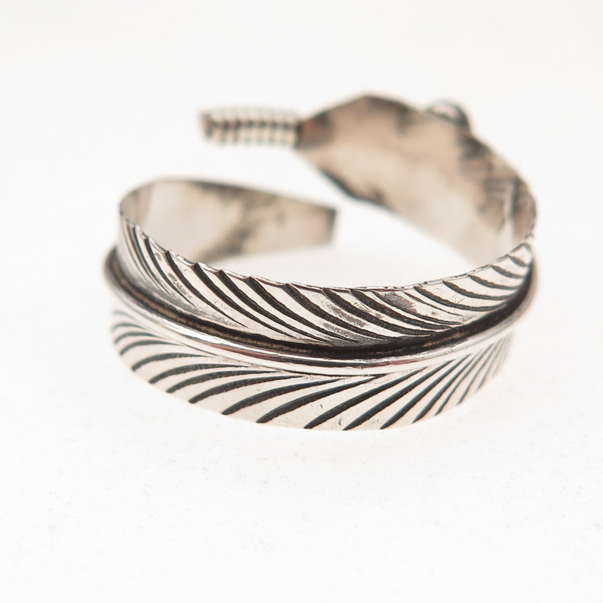 Old Pawn 925 Sterling Silver Vintage Turquoise Feather Adjustable Ring Size 9.25