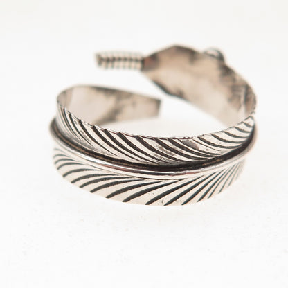 Old Pawn 925 Sterling Silver Vintage Turquoise Feather Adjustable Ring Size 9.25