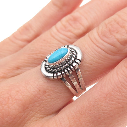 925 Sterling Silver Vintage Real Sleeping Beauty Turquoise Oxidized Ring Size 7