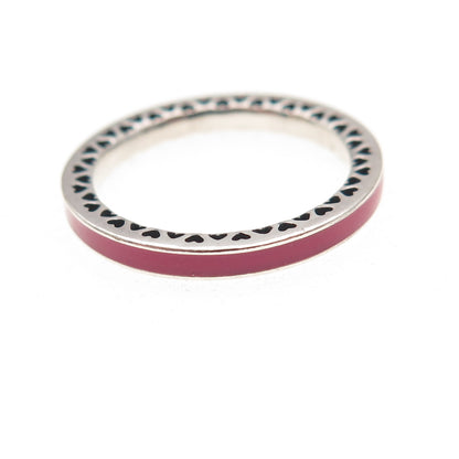 Pandora 925 Sterling Silver Enamel & Pink C Z Radiant Hearts Band Ring Size 6.25