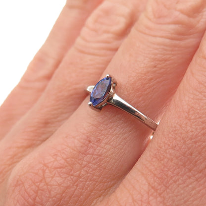 Chuck Clemency 925 Sterling Silver Real Marquise-Cut Tanzanite Ring Size 8.25
