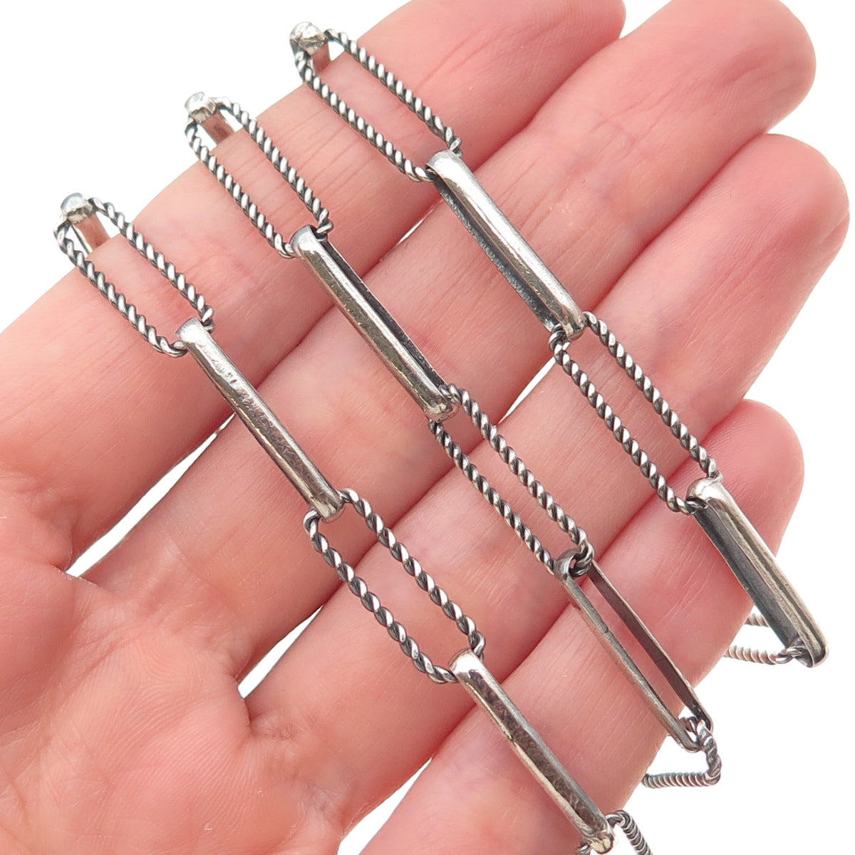 800 Silver Vintage Egypt Paperclip Chain Oxidized Necklace 32" (missing lock)