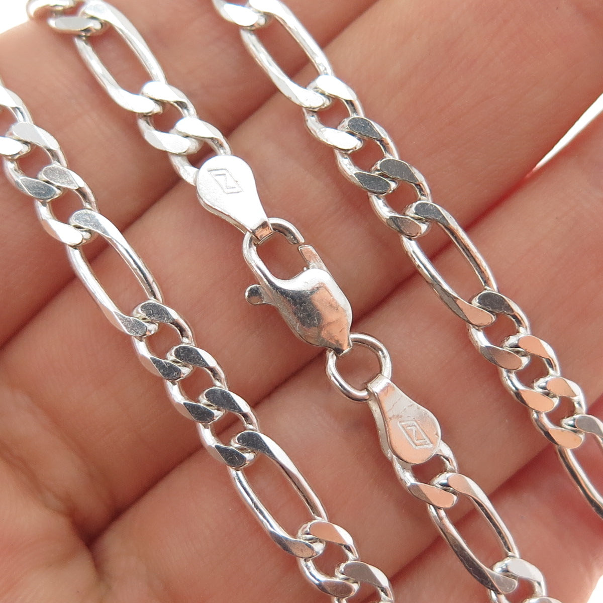 925 Sterling Silver Vintage Italy Figaro Chain Necklace 22"