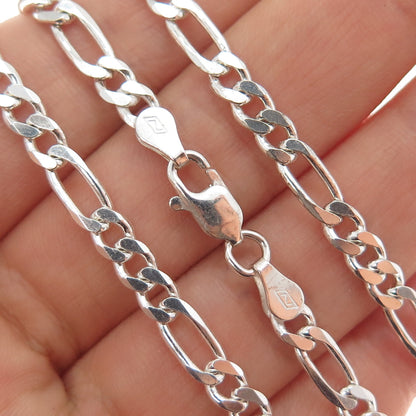 925 Sterling Silver Vintage Italy Figaro Chain Necklace 22"